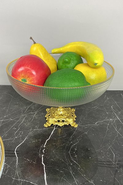 MAY HOME Gold Detailed Footed Serving Bowl & Salad Fruit Presentation Bowl