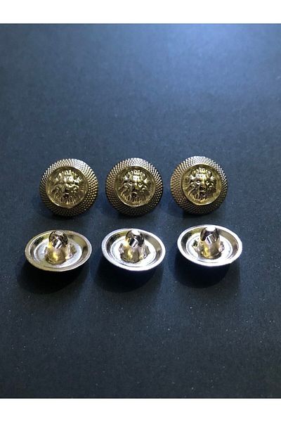 aensia Gold Gold Little Lion Model Button 24 Size Metal Button Trench Coat and Jacket Button - Pack of 6 Buttons