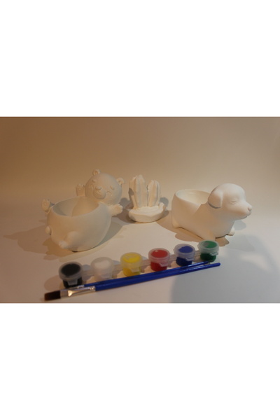 cactusgarden Hobi Boyama İkili Set Etkinlik Sevimli Boz ayıcık ve Köpek Saksı