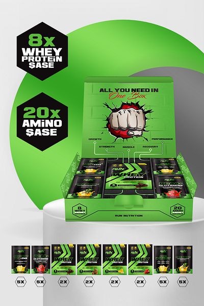 Run Nutrition Meet Sports Nutrients Package - 8WheyProtein and 20AminoAcid Sachets