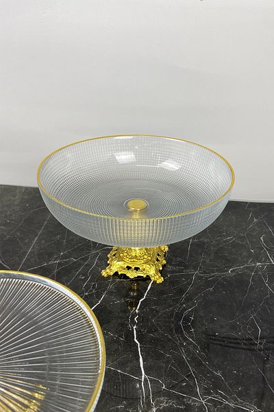 MAY HOME Gold Detailed Footed Serving Bowl & Salad Fruit Presentation Bowl