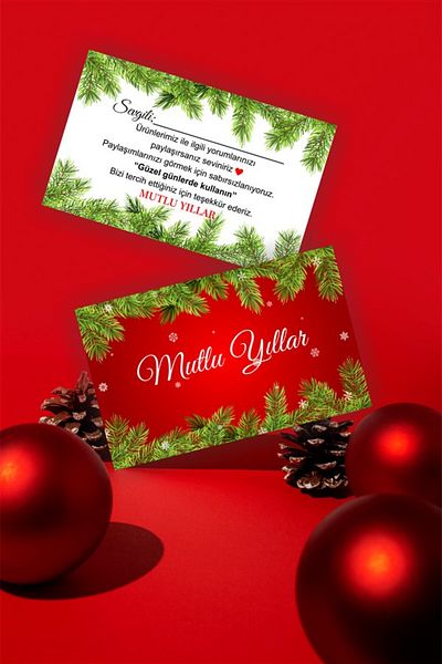 anka design New Year Themed Card - New Year Packaging Happy New Year Thank You Card - 8X5 cm 25 Pieces