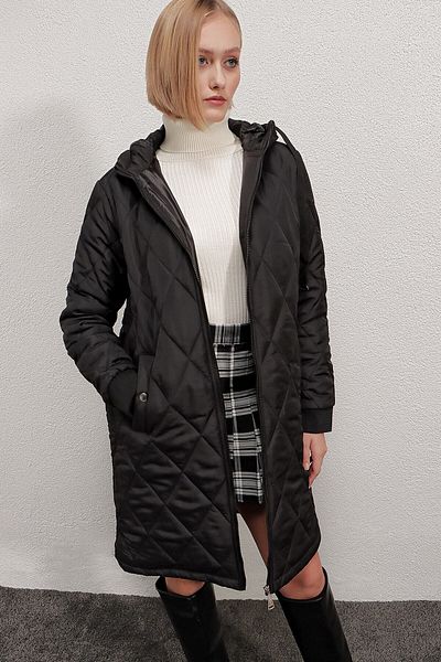 hazelin Palton puf lung matlasat negru pentru femei Hzl22w-bd151381
