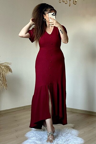 PARİS V-Neck Button Detail Dress