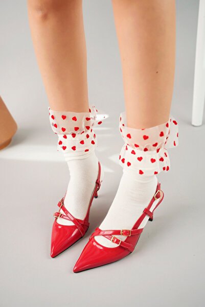 camaiore Dámská červená lakovaná kožená obuv s detailem kotníkového pásku Dám...