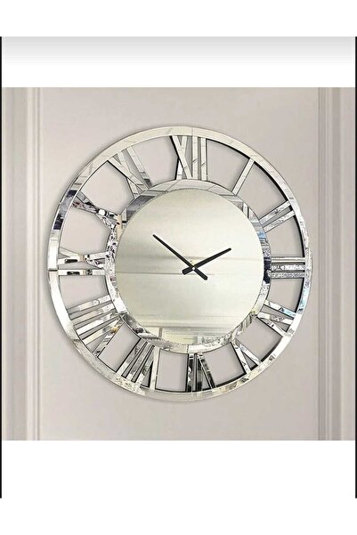 tulipby Dekoratif Gümüş Renk Aynalı Pleksiglass Duvar Saati 40 cm