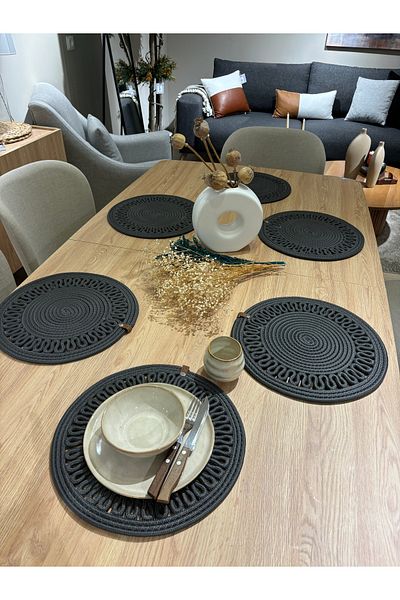 MaVaux Thick Embroidered, 6 Pieces, American Service, Jute Plate, Durable, Heat Sensitive, Long Lasting,