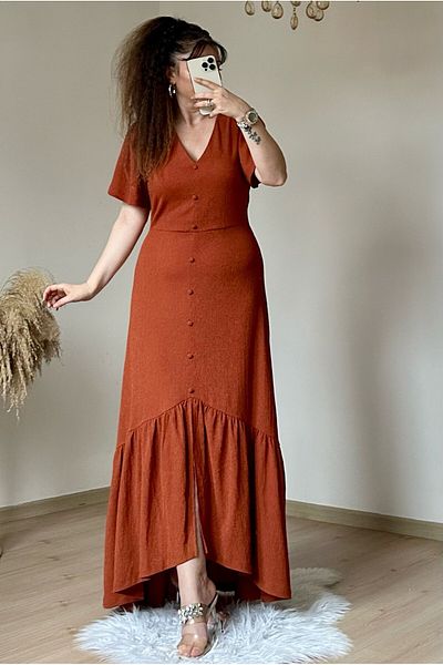 PARİS V-neck - Button Detailed Dress