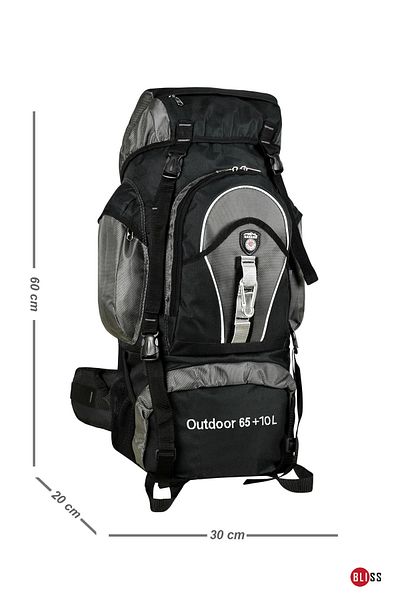 Bliss Professional Gray 65+10 Liter Water Resistant Mountaineer & Camping Bag with Back Support