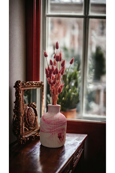 Homedec Mermer Desenli İskandinav Tarzı Çizgili Vazo 7x10 cm (Vernikli)