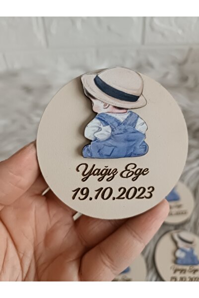 doğrukan 20 Adet Oturan Erkek Bebek Figürü Ahşap Yenidoğan Doğum Günü Magnet ...