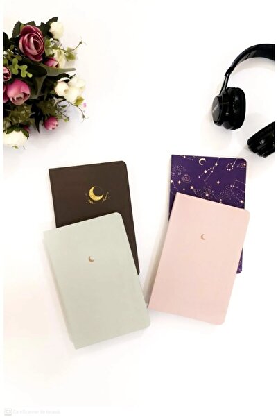 AKILLICA طقم 4 دفاتر غلاف صلب 13×21 سم 2 غير مُسطّر - 1 مُسطّر - 1 مجموعة دفاتر منقط