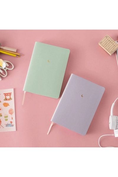 AKILLICA Pastel Hard Cover Notebook Set of 2 Green + Purple Unlined Notebook 13x21 Cm Notepad