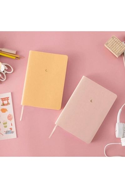 AKILLICA Pastel Hard Cover Notebook Set of 2 Yellow + Powder Unlined Notebook 13x21 Cm Notepad