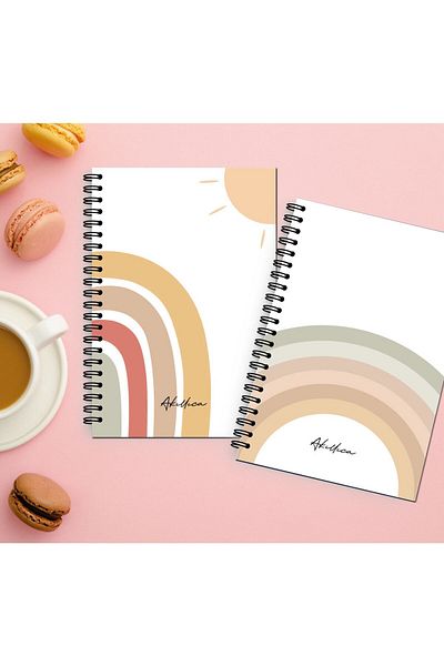 AKILLICA Set of 2 Unlined Notebooks 13 X 20 Cm 56 Sheets Cardboard Cover Spiral Notebook Rainbow Sun Series