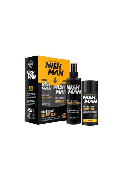 NISHMAN Seyrek Saç Kapatıcı Dolgunlaştırıcı Keratin Fiber Topik Ve Sabitleyici Sprey / Siyah Renk 20 Gr