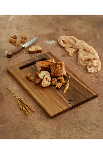HİCOWOOD Natural Walnut Cutting Board -38X25X2 Cm- Free Name/Word Engraved wi...