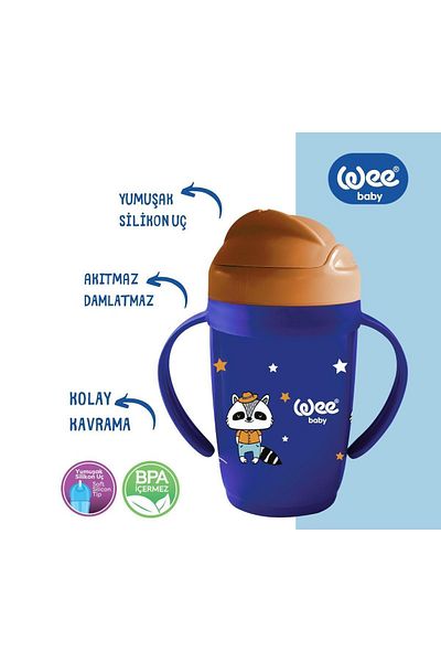 Wee Baby Friends Dark Blue 265 ML Glass with Straw