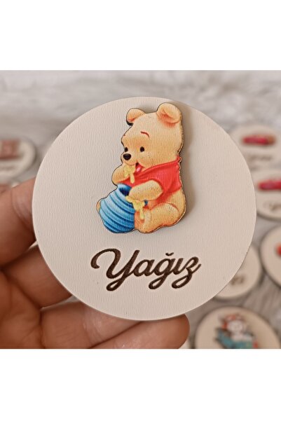 doğrukan Winnie the pooh figürlü ahşap yenidoğan doğum günü hediyelik magnet(...