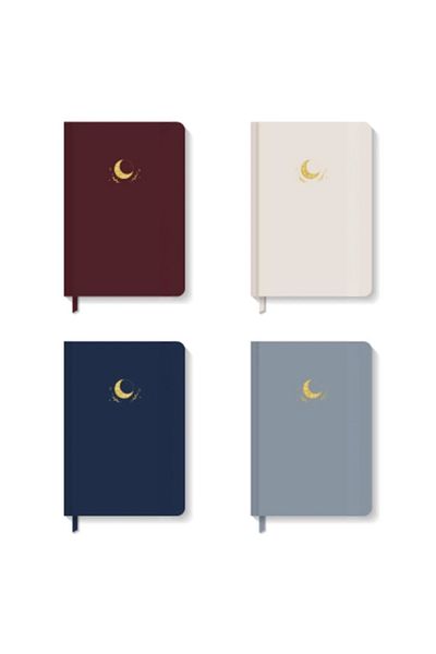 AKILLICA Set of 4 Notebooks Hard Cover Dotted Notebook 13x21 Cm Claret Red Beige Navy Blue Gray