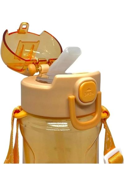 DILLER 550ml Animal Pattern Tritan Water Bottle with Straw and Strap (Orange)