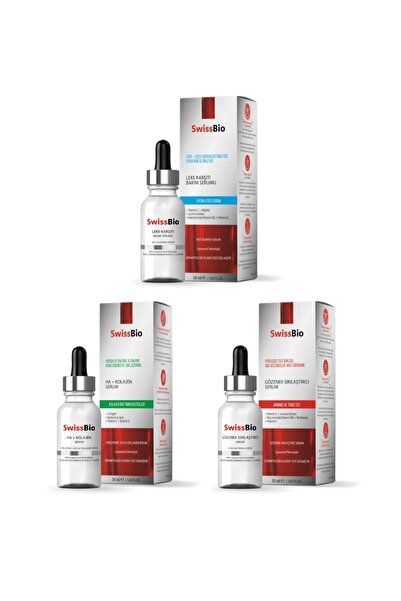 SwissBio Gözenek Sıkılaştırıcı Serum + Leke Karşıtı Bakım Serumu + Ha+kolajen Serum 3'lü Set