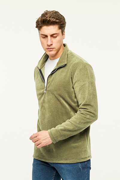 VEGA PORT Φούτερ Πράσινο Fleece Μισό Μεταλλικό Φερμουάρ Standard Fit Κανονική εφαρμογή