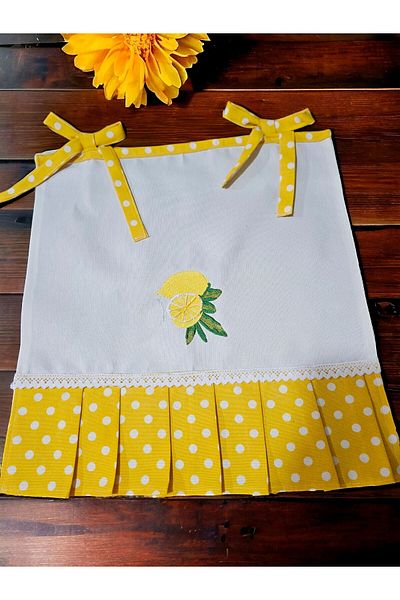 shules collection Lemon Embroidered, Carefree Fabric, Pleated, Set of 2 (OVEN COVER, POTTY)