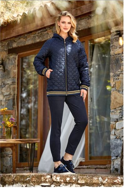 Cossy By Aqua 24371 Women's Quilted Tracksuit Set-Navy Blue