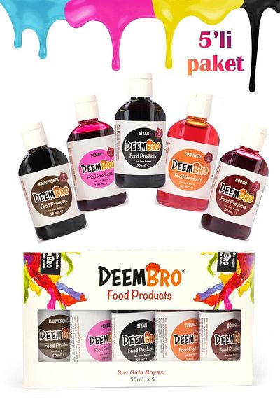 DEEMBRO Food Color 5 X 50 ml Total 250 ml Brown Burgundy Pink Orange Black Liquid Food Color Set