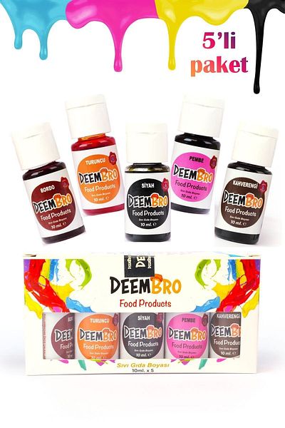 DEEMBRO Liquid Food Coloring Set 5 Pieces 5 Colors 10 ml X 5 Pieces Water Based Pink Black Orange Claret Brown