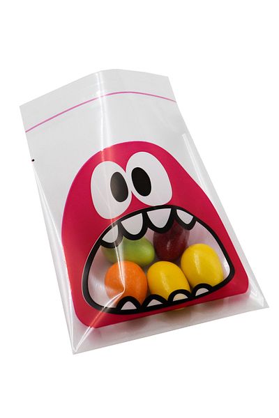 reprodesign Прозрачни торбички с шарки Monster Pink, 25 броя, самозалепващи се, 10x15 см