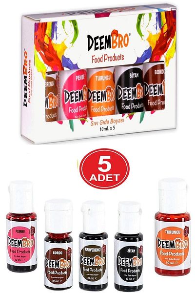 DEEMBRO Liquid Food Coloring Set 5 Pieces 5 Colors 10 ml X 5 Pieces Water Based Pink Black Orange Claret Brown