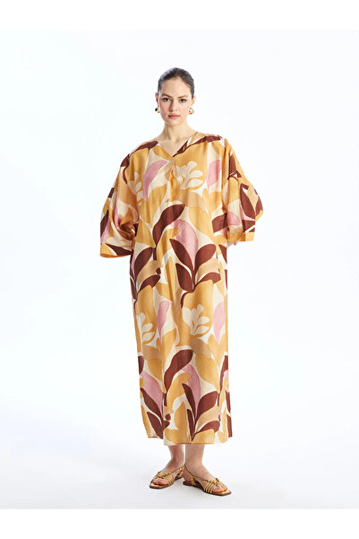 LC Waikiki LCW Modest V-neck Patterned Oversize Women's Dress