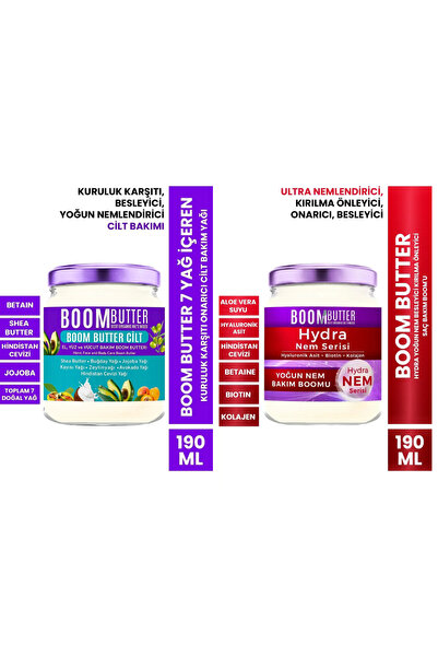 BOOM BUTTER Saç Bakım-Cilt Bakım Seti (Onarıcı Cilt Bakım Yağı 190 ml-Hydra Y...