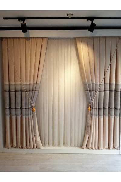 KN Tekstil Yeni Sezon Sık Pile Çift Kanat Pano Fon Perde(KREM VİZON))