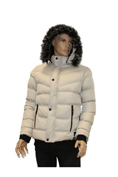 Mare Slim Fit Suni Kürklü Peluş Astarlı Çıkarılabilir Kapüşonlu Şişme Erkek Mont