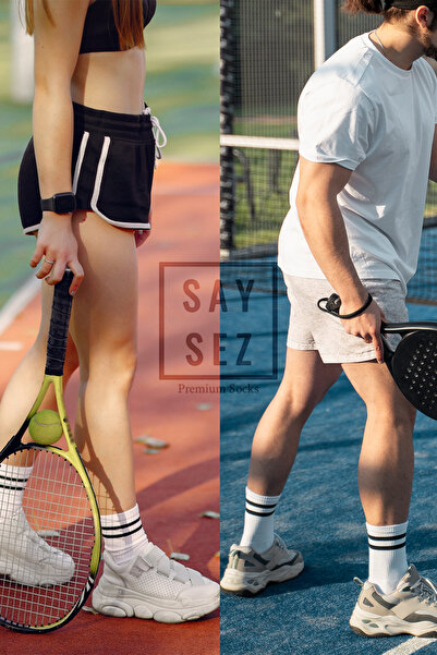 SAYSEZ Pachet de 3 șosete unisex Bamboo Tennis College cu dungi albe premium, fără cusături