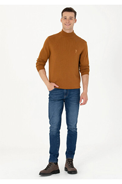 U.S. Polo Assn. Ανδρικό πουλόβερ με ζιβάγκο με λεπτή εφαρμογή καρύδας YBS-SK23.