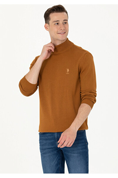 U.S. Polo Assn. Ανδρικό πουλόβερ με ζιβάγκο με λεπτή εφαρμογή καρύδας YBS-SK23.