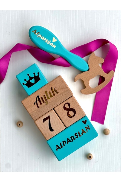 mogokids Mavi gold taraklı bebek anı küpü seti Türkçe