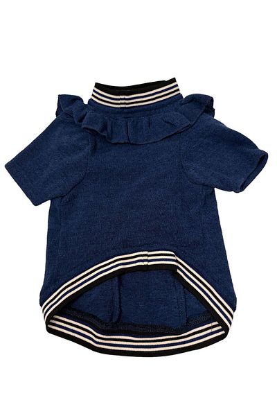 Bi Dolap Ponçik Ruffle Detail Navy Blue Knitwear Cat Dog Clothes & Sweater