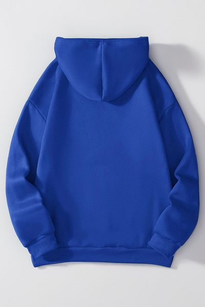 Josette Basic απλό βαμβακερό φούτερ - Sax Blue Oversize Raster Χοντρή χειμερινή κουκούλα