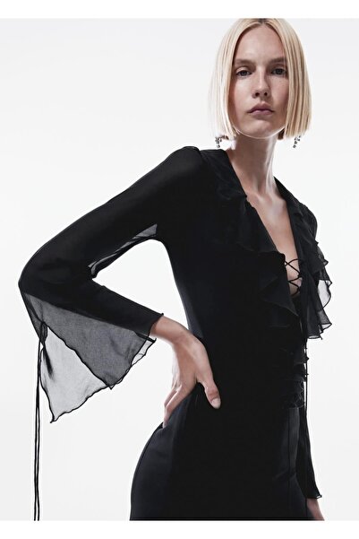 MANGO Woman Geniş Kollu Volanlı Elbise