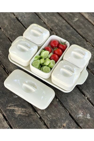 Pembelia Life 5-Piece White Tray with Lid and Stand Luxury Breakfast Snack Bowl Breakfast Set