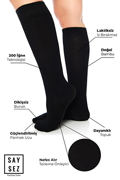 SAYSEZ Bamboo Women - Black Knee-Length 3-Piece Long Socks Set / Pants Socks / Skin-Free Socks