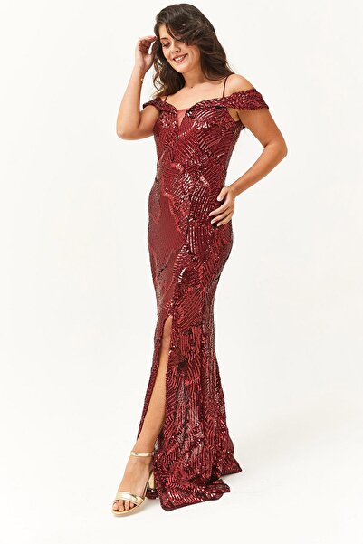 Ebsumu Women's Plus Size Sequined Fish Long Red Junior Evening Dress & Graduation Dress