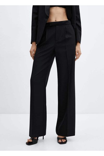 MANGO Woman Satin Wool Trousers with Waist