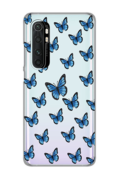 Magic Ring Xiaomi Mi Note 10 Lite Uyumlu Kelebek Desenli Şeffaf Telefon Kılıfı