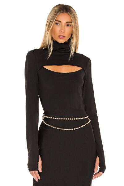 By Kul Design Μαύρη μπλούζα με ζιβάγκο από μεταξωτό ζέρσεϊ - με κορδόνια